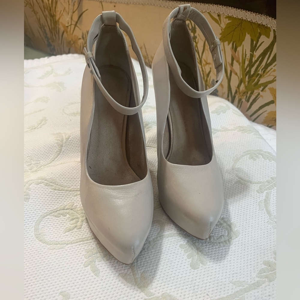 Zara Cream Wedge Heels with Ankle Strap